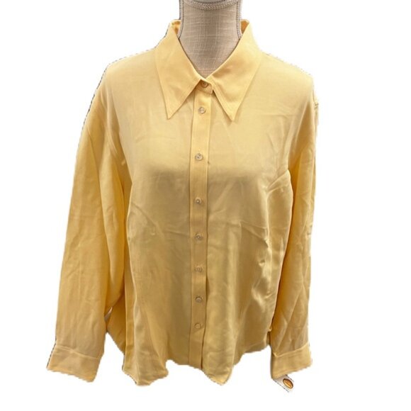 New Talbots Bare Silk Yellow Button Down Blouse Size 22W - Picture 2 of 9